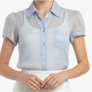 Prada Y2K Short Cap Sleeve Button Down Cotton Sheer Blouse Shirt 44/ US 8 M